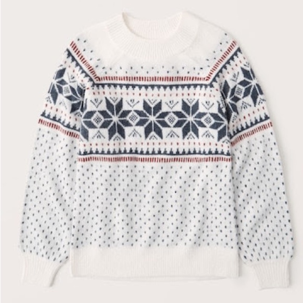Abercrombie & Fitch Boyfriend Crewneck Sweater, Snowflake Fair Isle Nordic Small